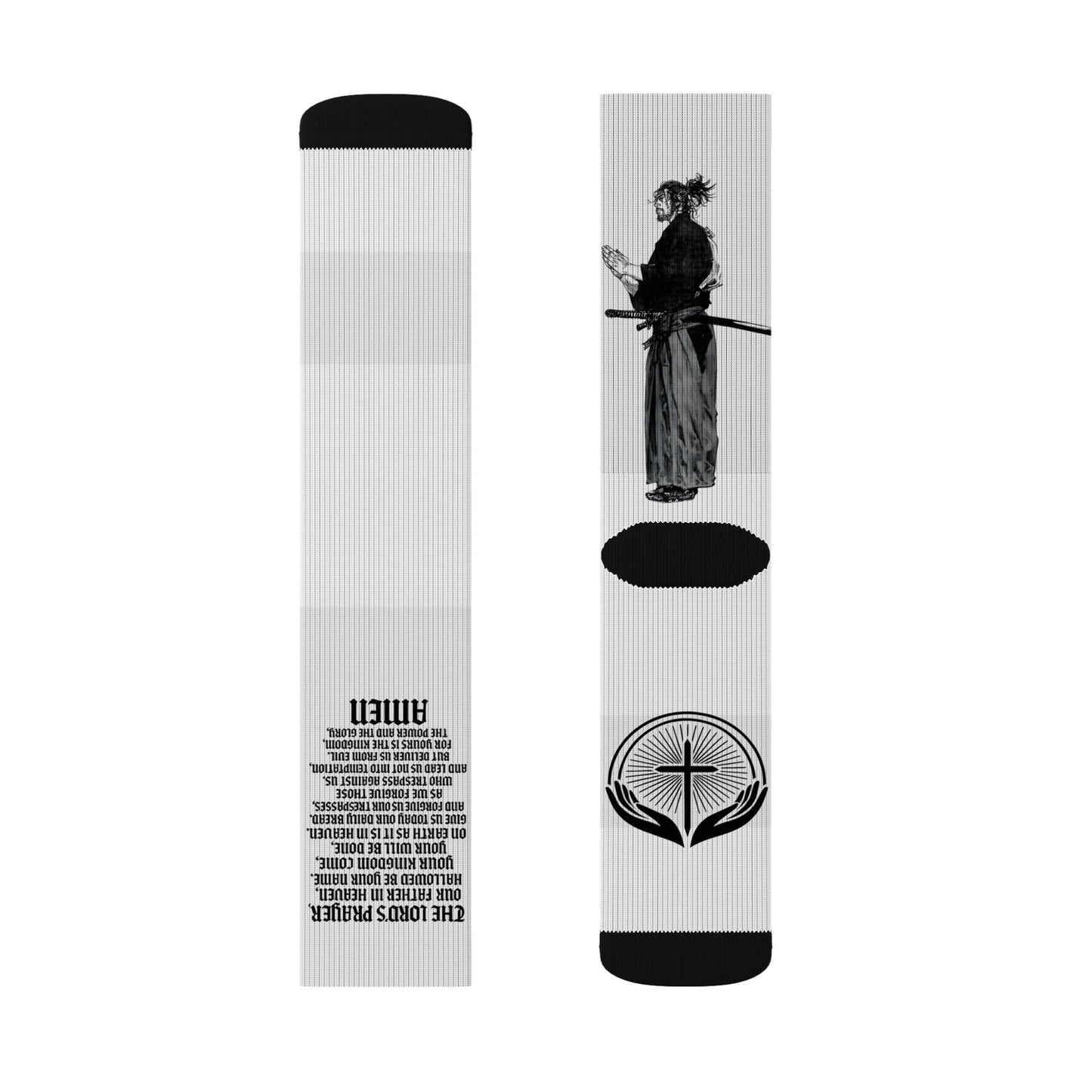 Lord’s Prayer Sublimation Socks — Musashi-Inspired Faith Design