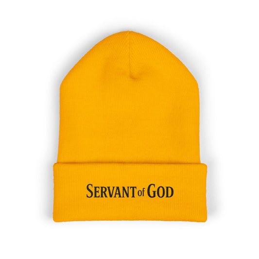 Servant of God Embroidered Beanie — Minimalist (black letters) Cuffed Knit