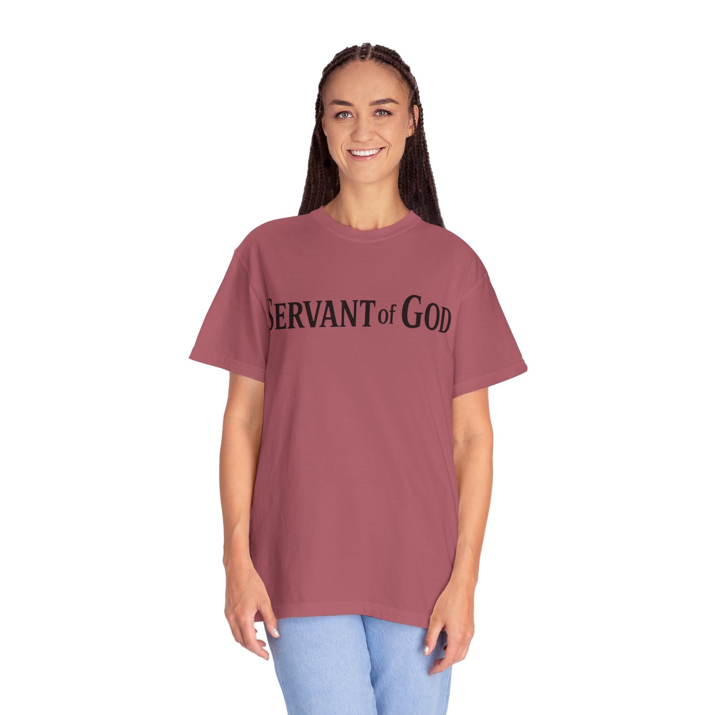 Servant of God™ T-Shirt — Cross & Praying Hands Faith Tee (black text)