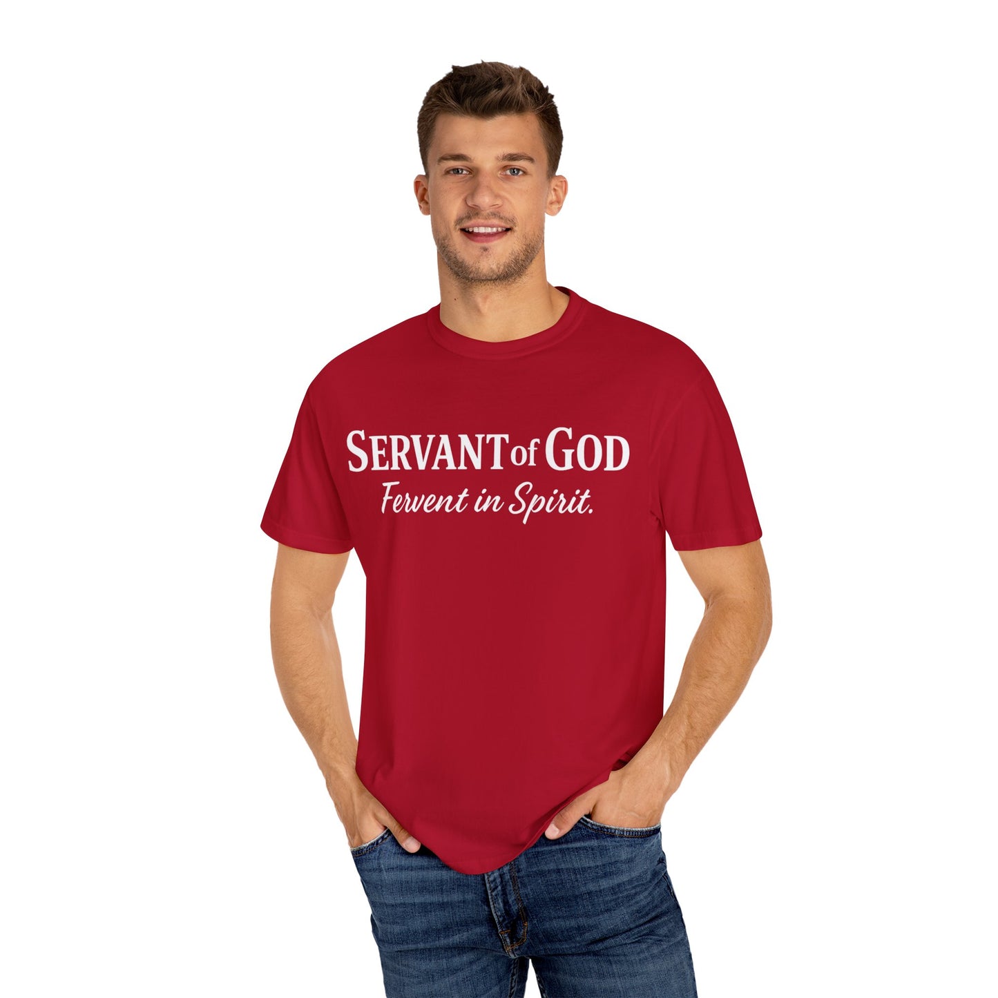 “Fervent in Spirit” T-Shirt Servant of God Romans 12:11 White Letters