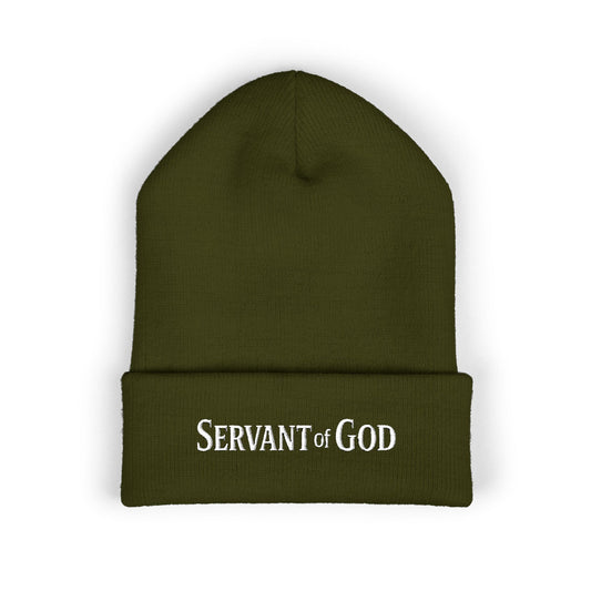 Servant of God Embroidered Beanie — Minimalist White Letter Knit Cap
