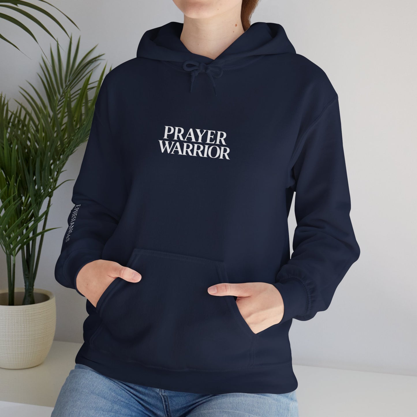 Prayer Warrior Hoodie – Ephesians 6:11 Christian Streetwear | ServantOfGod (White Text)