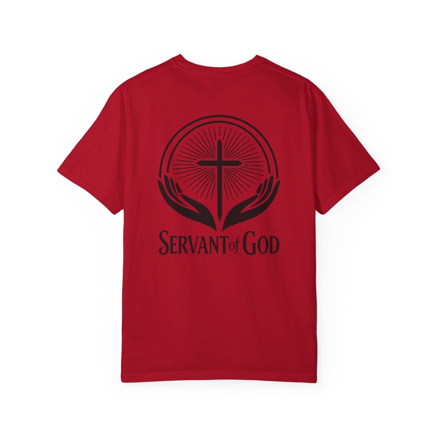 Servant of God™ T-Shirt — Cross & Praying Hands Faith Tee (black text)