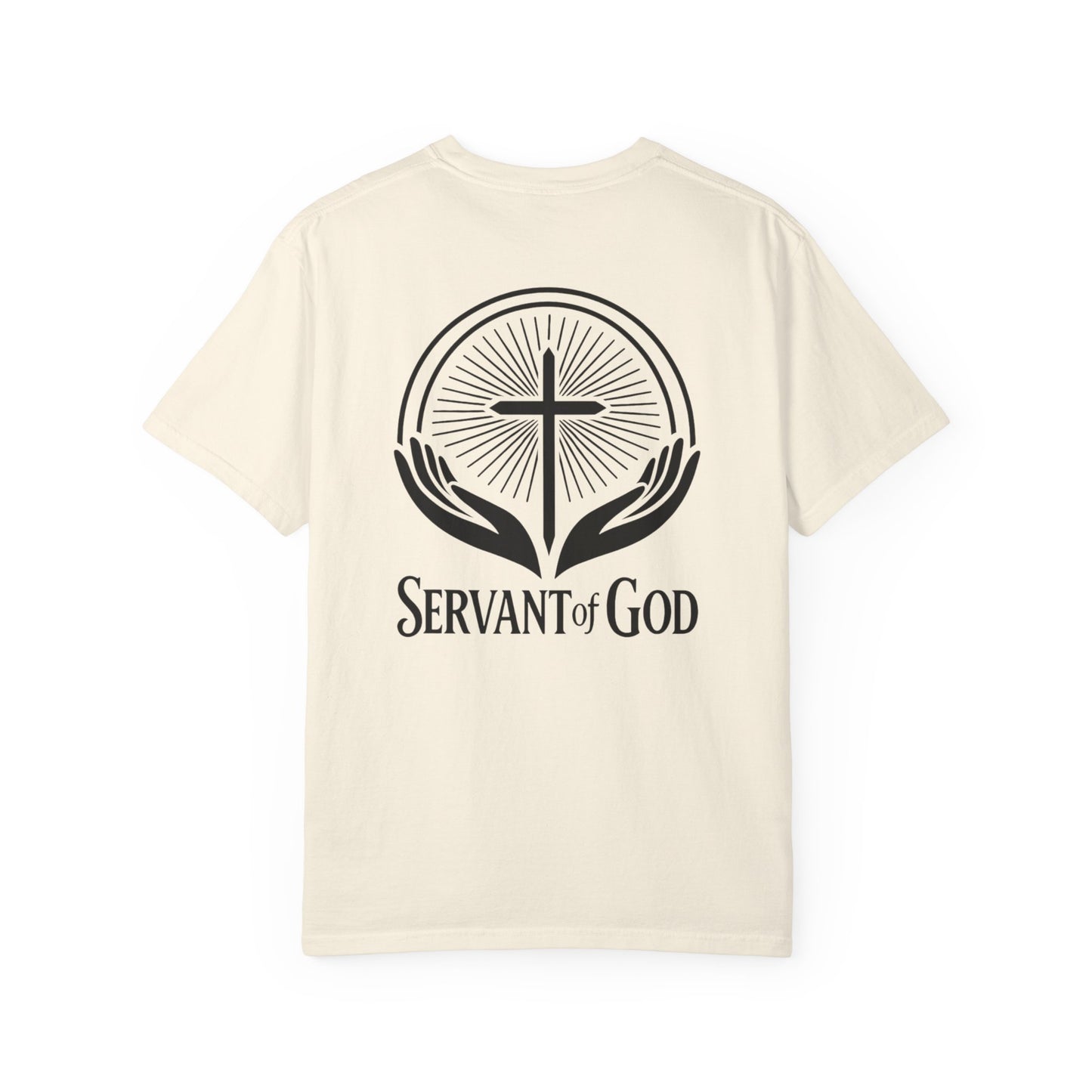 Servant of God™ T-Shirt — Cross & Praying Hands Faith Tee (black text)