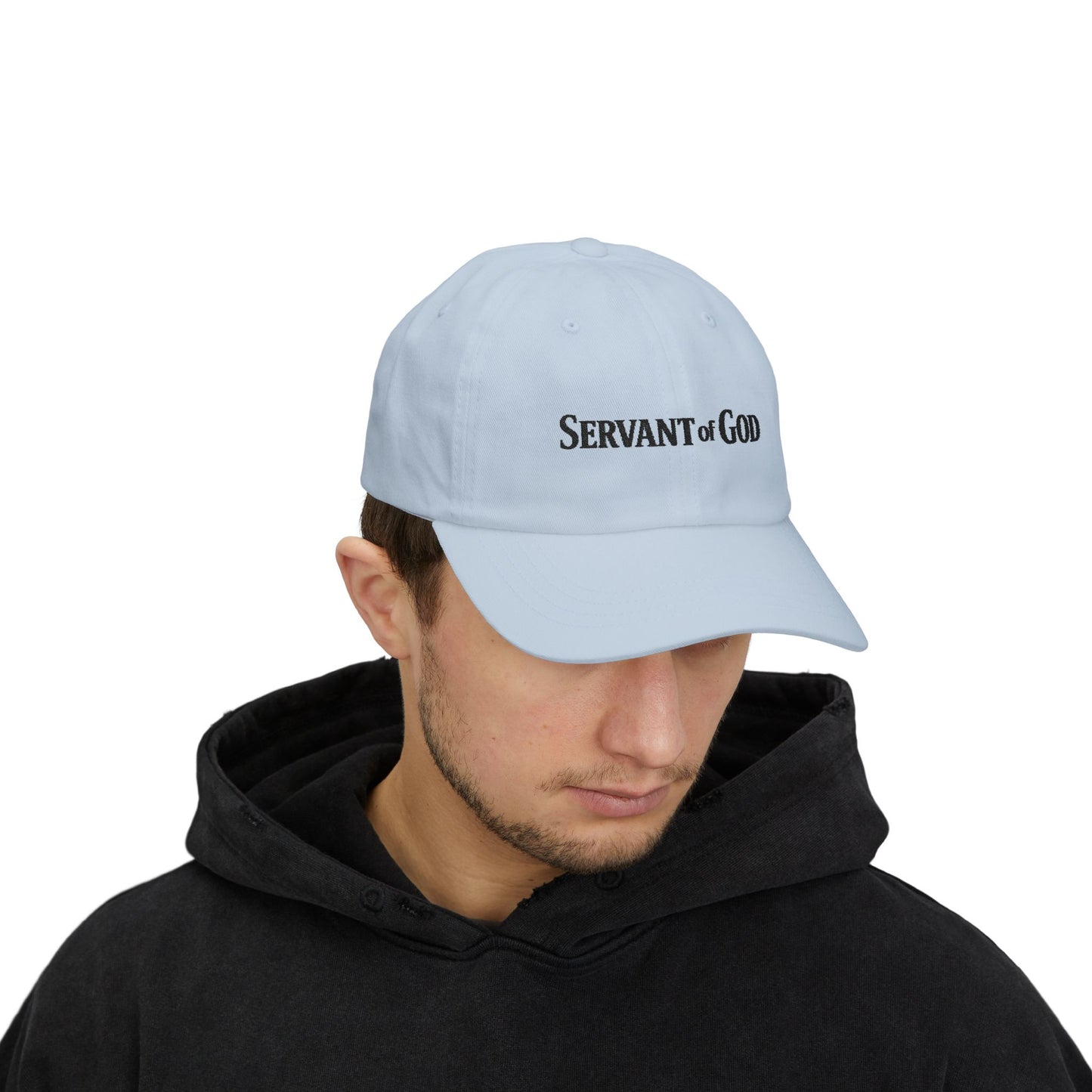 Servant of God Dad Cap — Minimalist Christian Embroidered Hat (black letters)