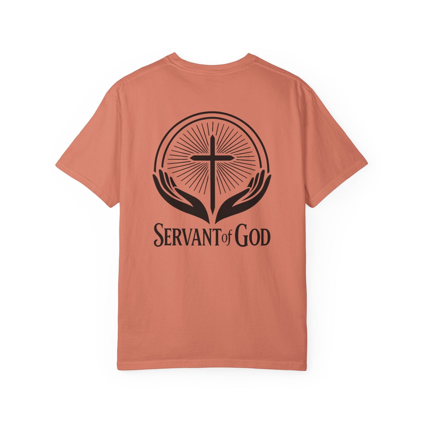 Servant of God™ T-Shirt — Cross & Praying Hands Faith Tee (black text)
