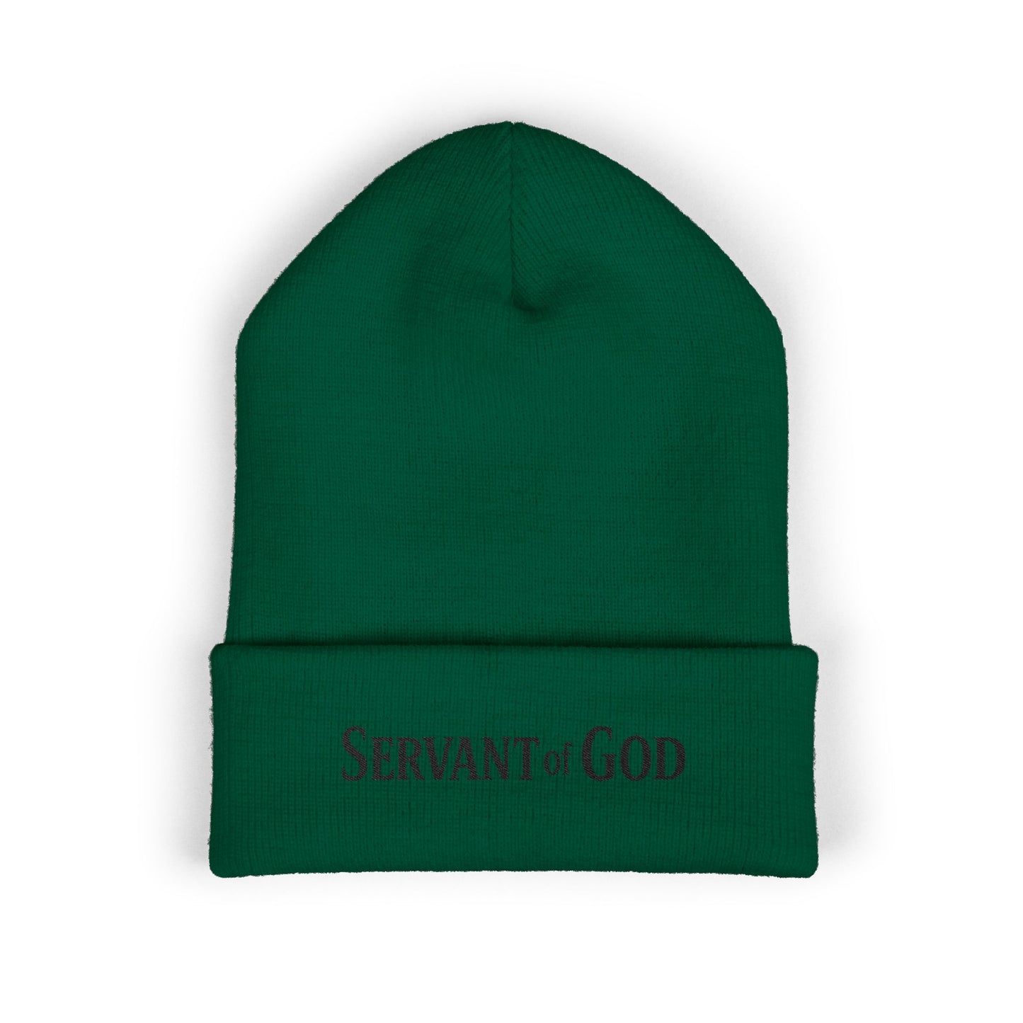 Servant of God Embroidered Beanie — Minimalist (black letters) Cuffed Knit