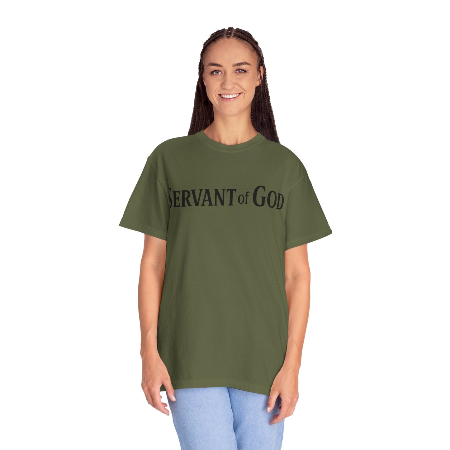 Servant of God™ T-Shirt — Cross & Praying Hands Faith Tee (black text)