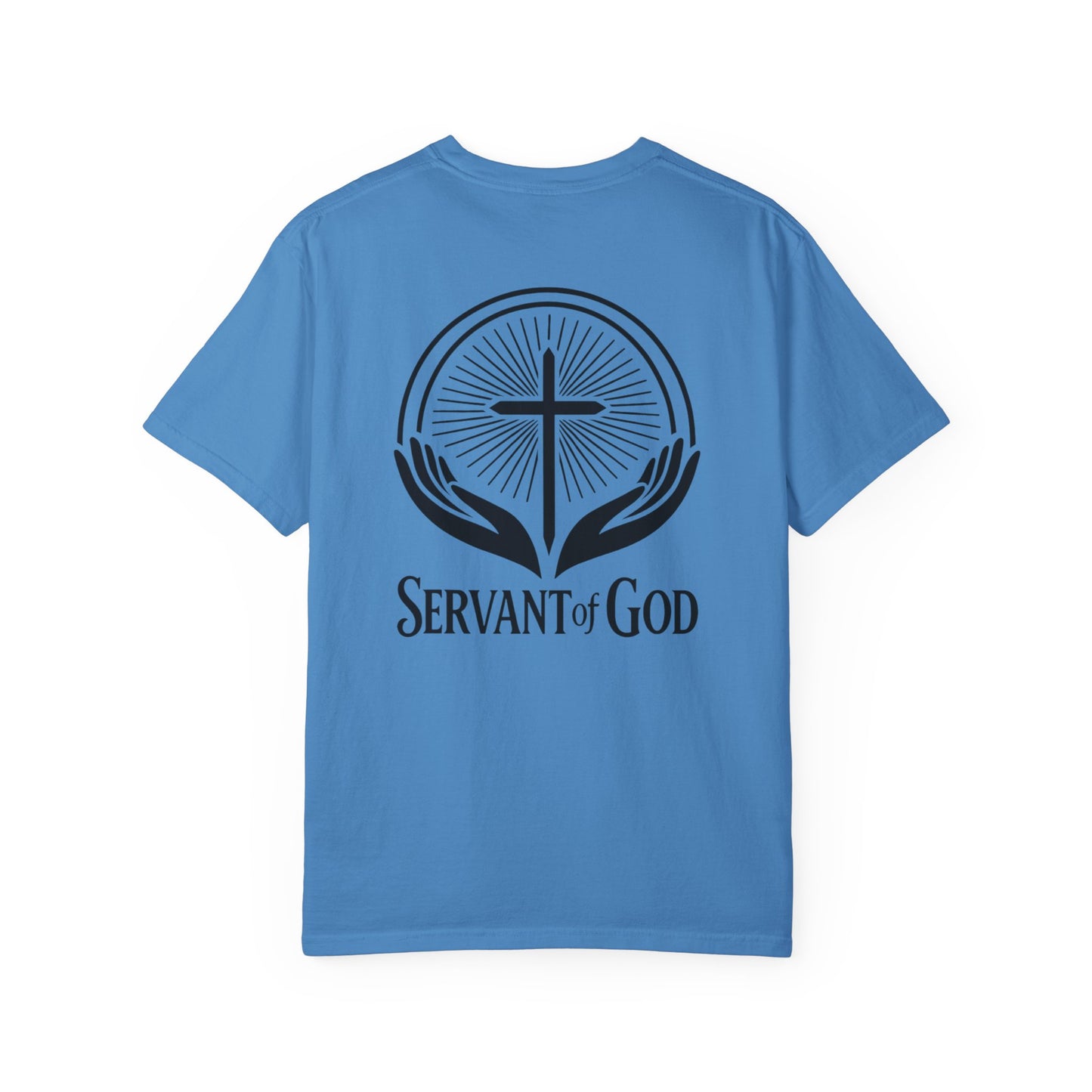 Servant of God™ T-Shirt — Cross & Praying Hands Faith Tee (black text)