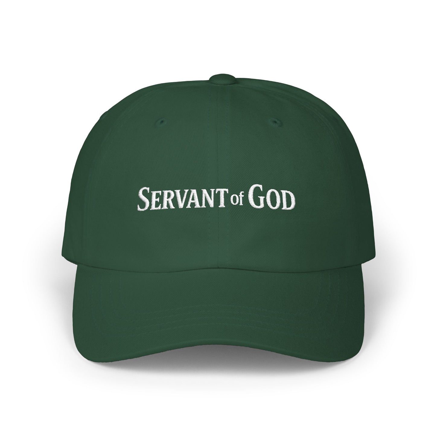 Servant of God™ Dad Cap — Minimalist Christian Embroidered Hat (white text)