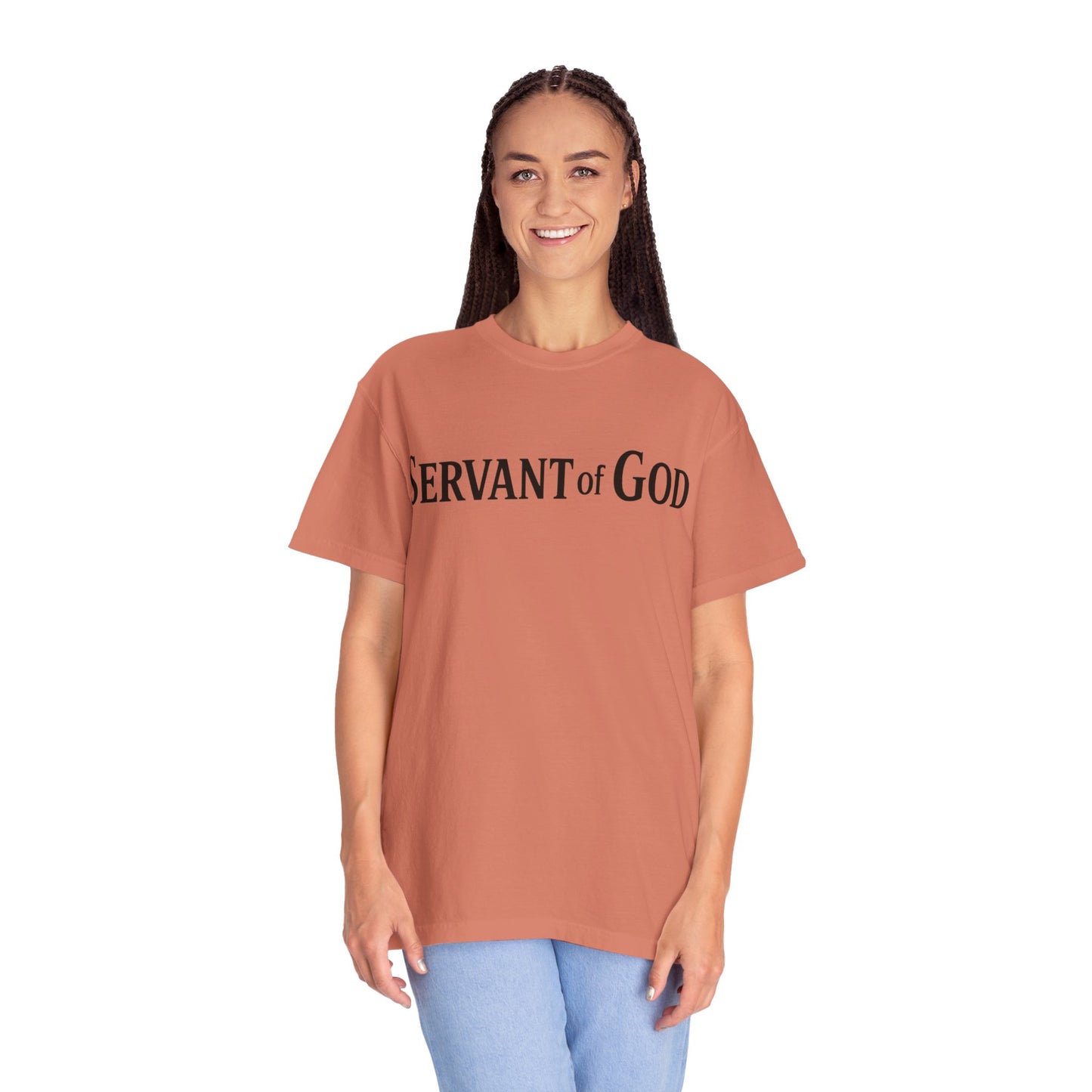 Servant of God™ T-Shirt — Cross & Praying Hands Faith Tee (black text)