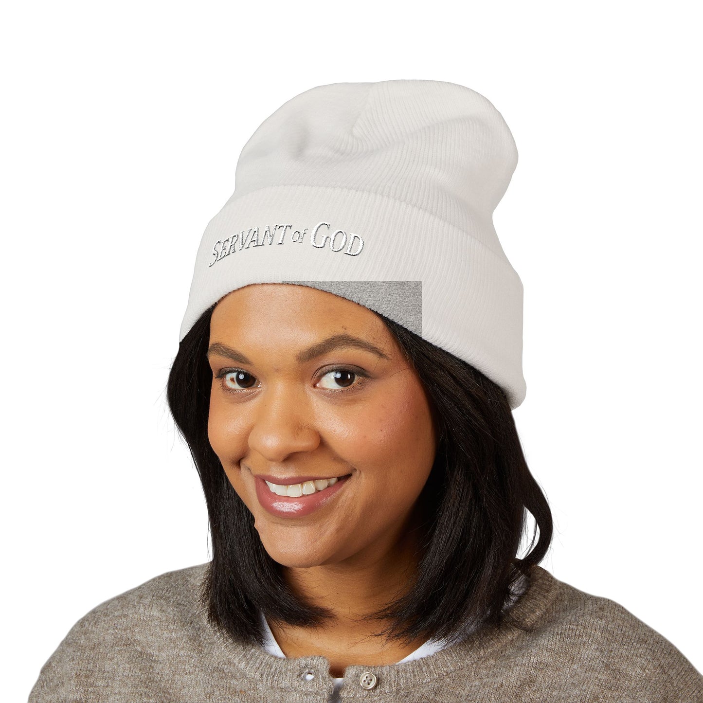 Servant of God™ Embroidered Beanie — Minimalist (white text)