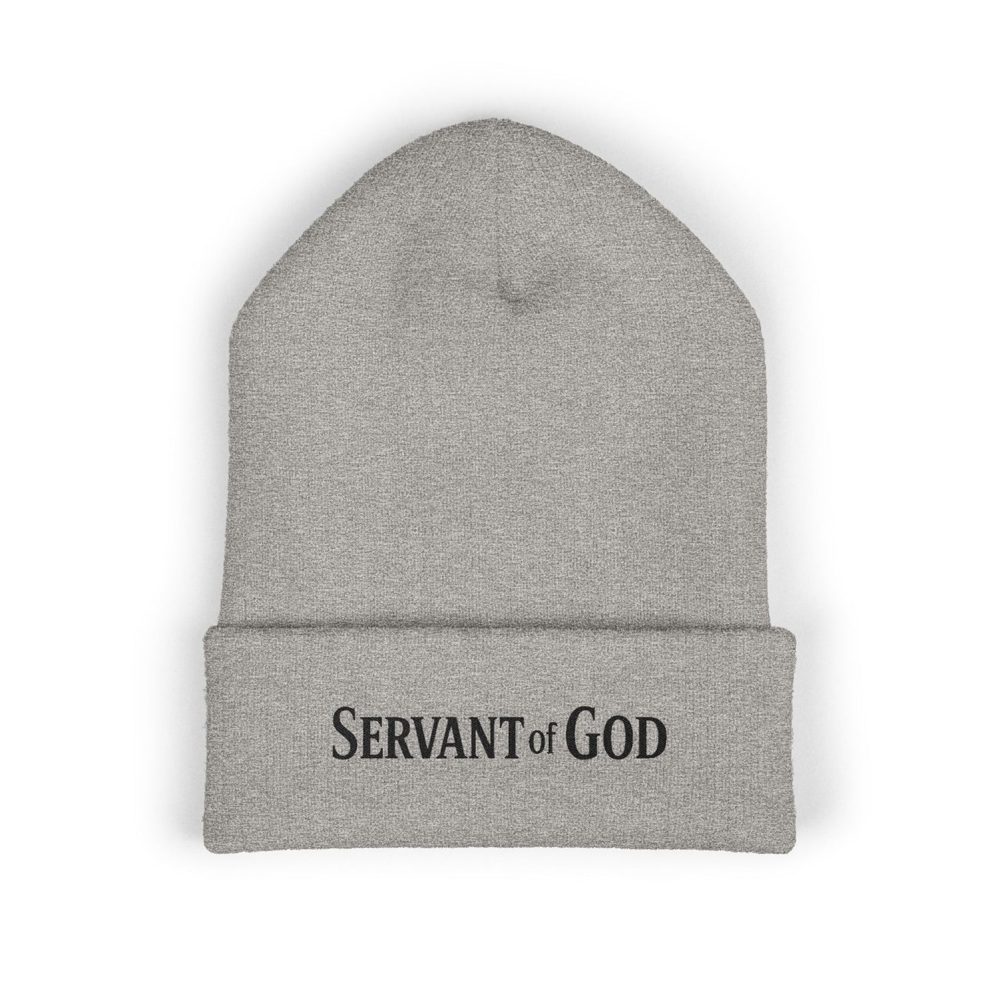 Servant of God Embroidered Beanie — Minimalist (black letters) Cuffed Knit