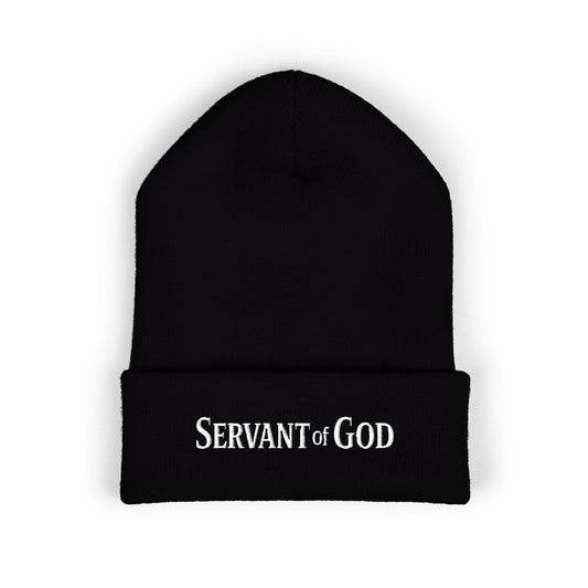 Servant of God Embroidered Beanie — Minimalist White Letter Knit Cap