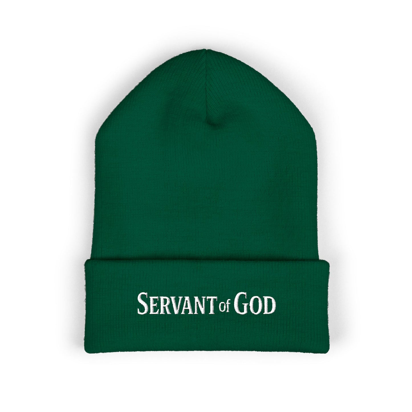 Servant of God™ Embroidered Beanie — Minimalist (white text)