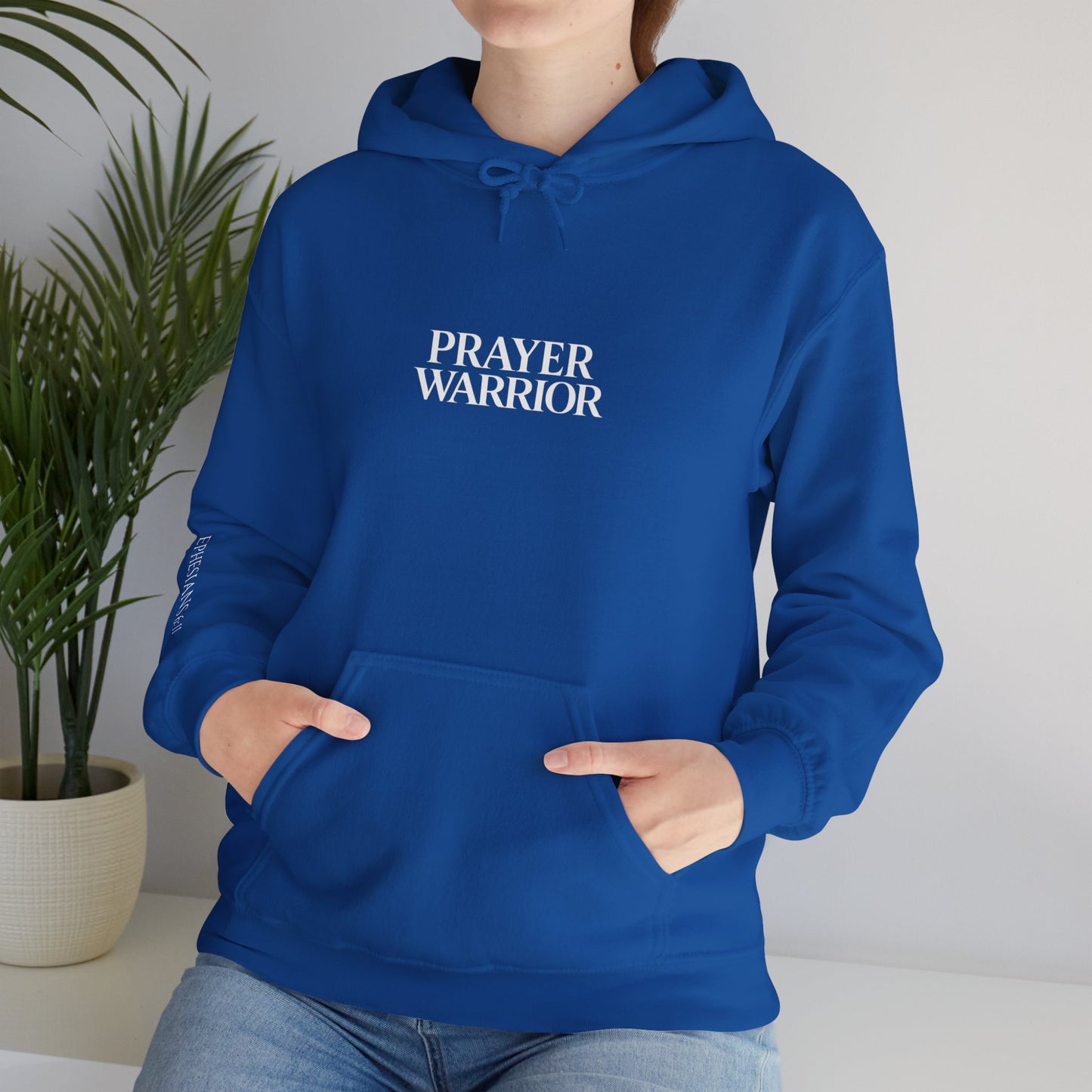 Prayer Warrior Hoodie – Ephesians 6:11 Christian Streetwear | ServantOfGod (White Text)