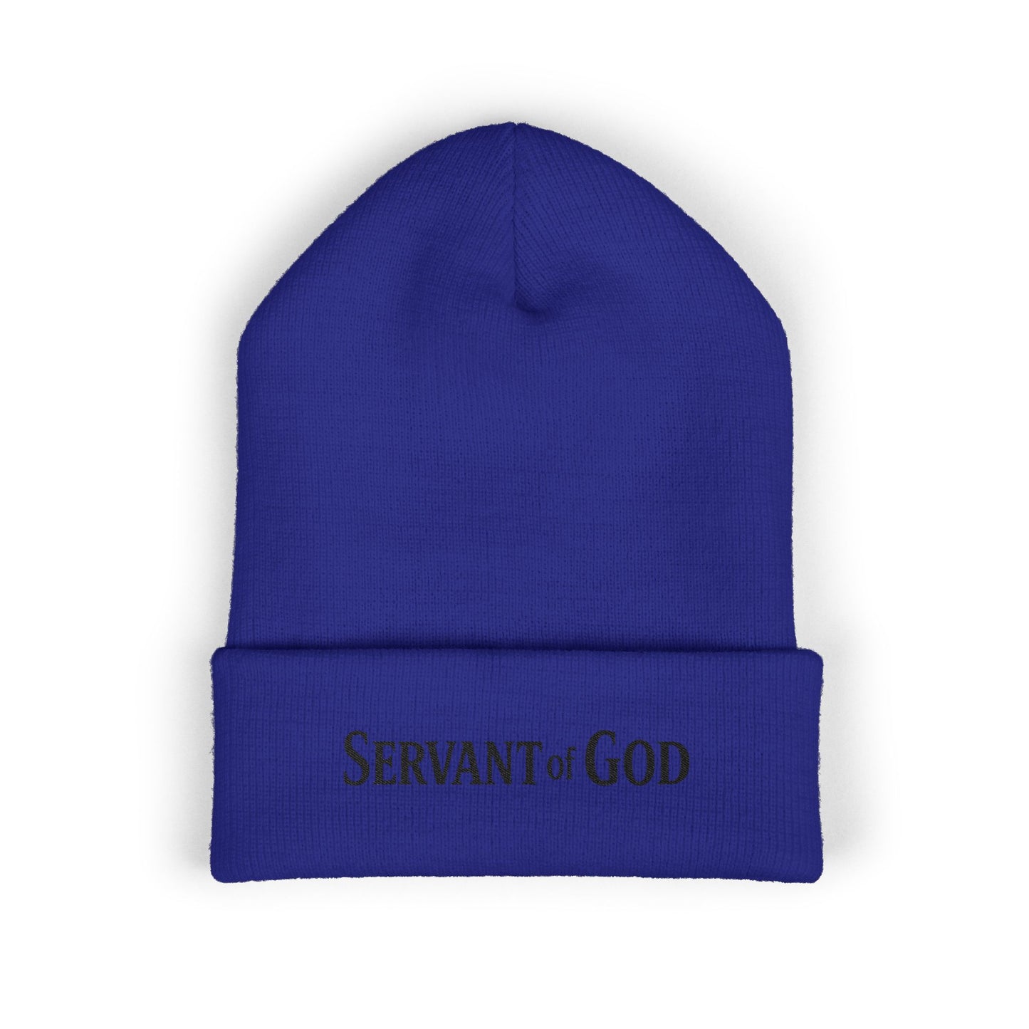 Servant of God Embroidered Beanie — Minimalist (black letters) Cuffed Knit