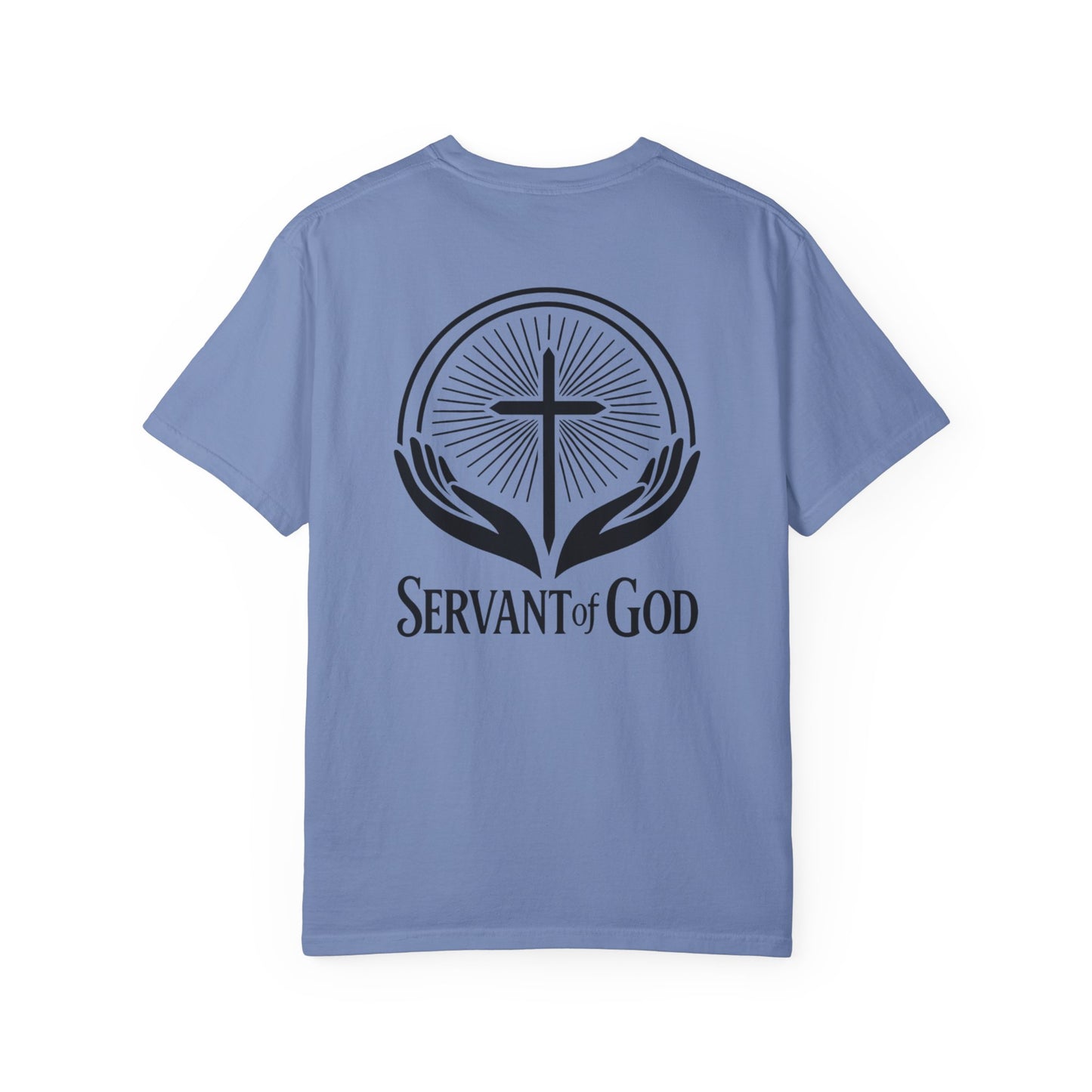 Servant of God™ T-Shirt — Cross & Praying Hands Faith Tee (black text)