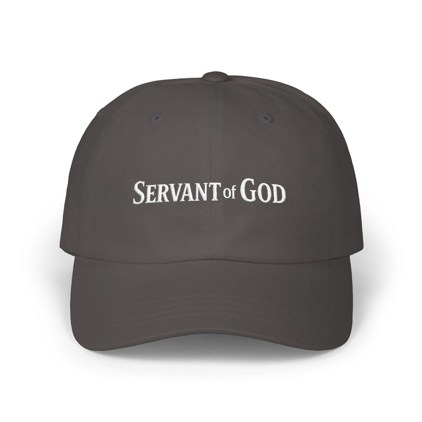 Servant of God™ Dad Cap — Minimalist Christian Embroidered Hat (white text)
