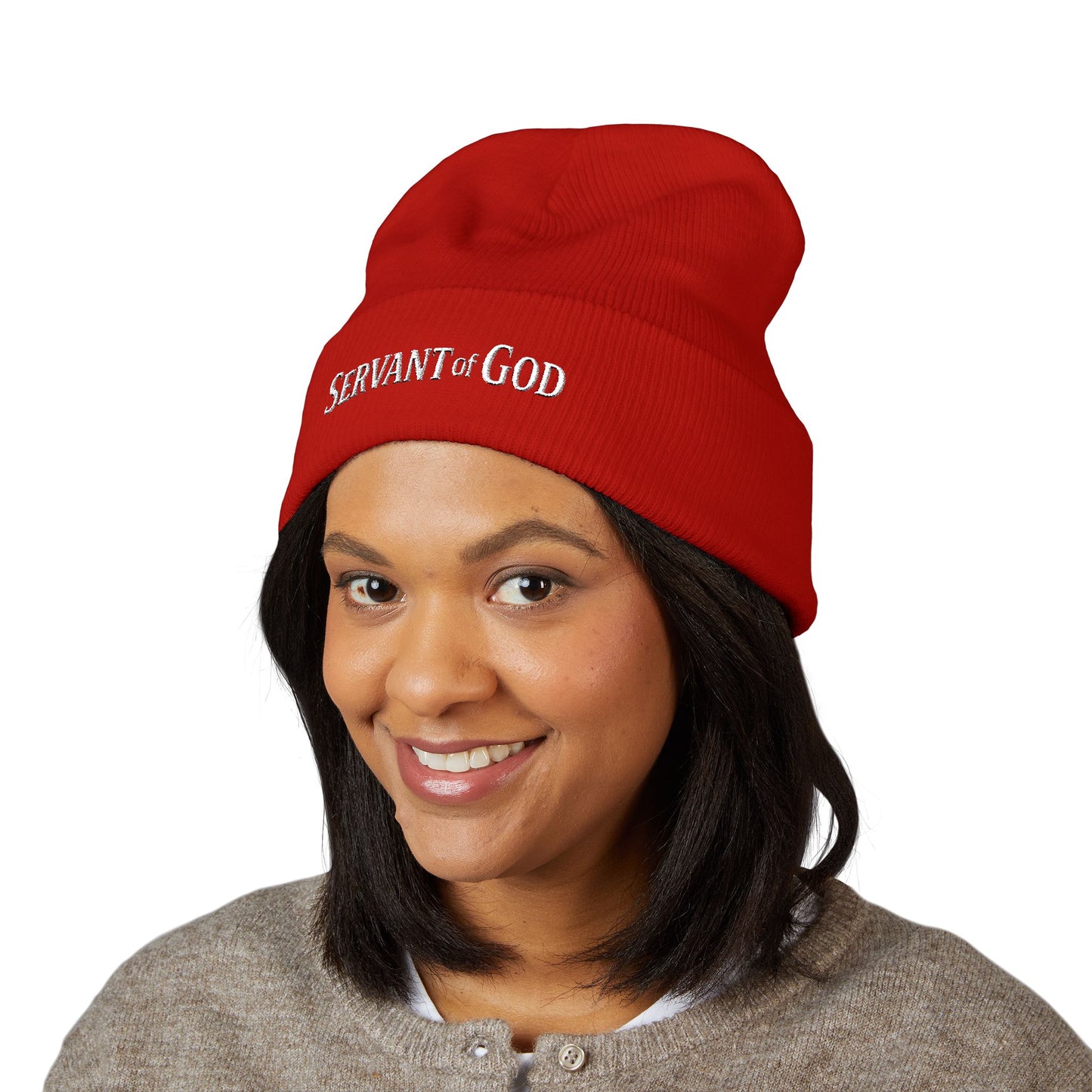 Servant of God™ Embroidered Beanie — Minimalist (white text)
