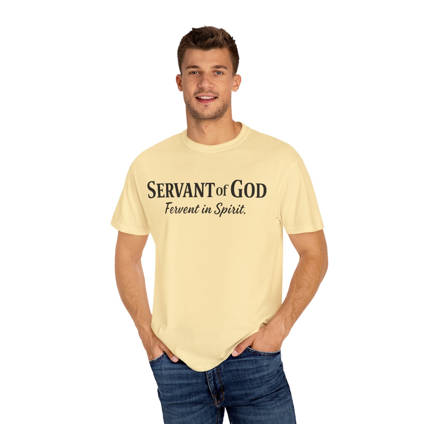 “Fervent in Spirit” T-Shirt
Servant of God Romans 12:11
Black Letters