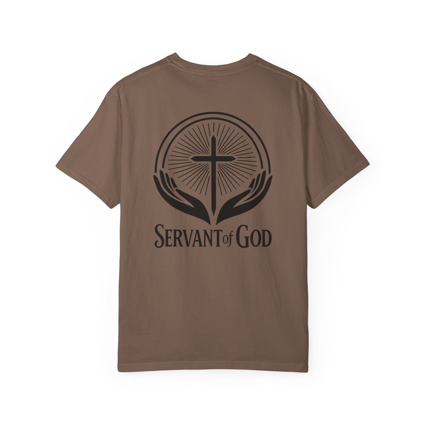 Servant of God™ T-Shirt — Cross & Praying Hands Faith Tee (black text)