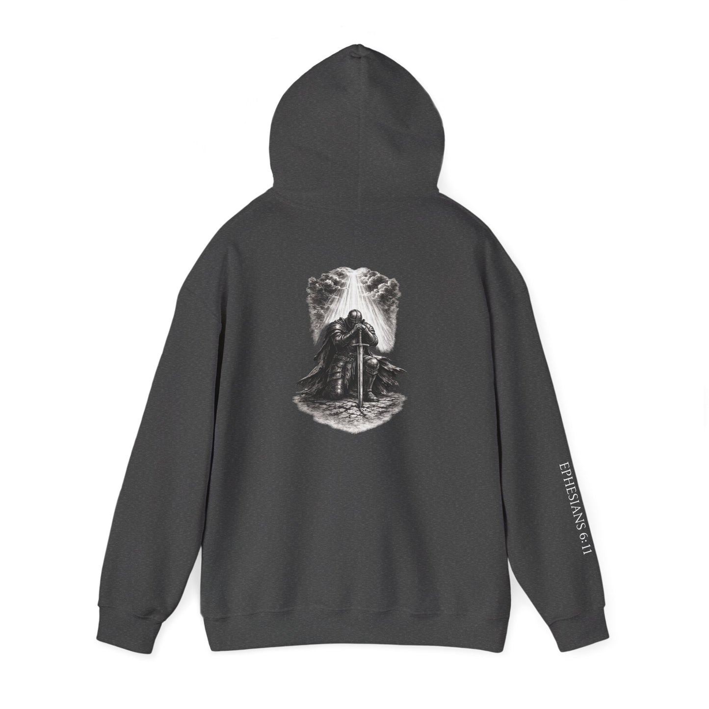 Prayer Warrior Hoodie – Ephesians 6:11 Christian Streetwear | ServantOfGod (White Text)