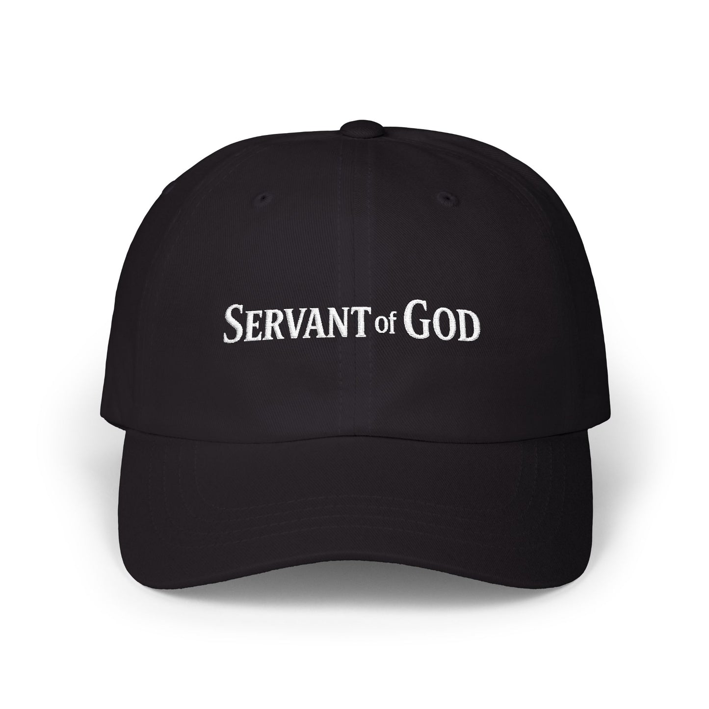 Servant of God™ Dad Cap — Minimalist Christian Embroidered Hat (white text)