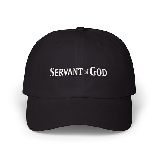 Servant of God Dad Cap — Minimalist Christian Embroidered Hat (white letters)
