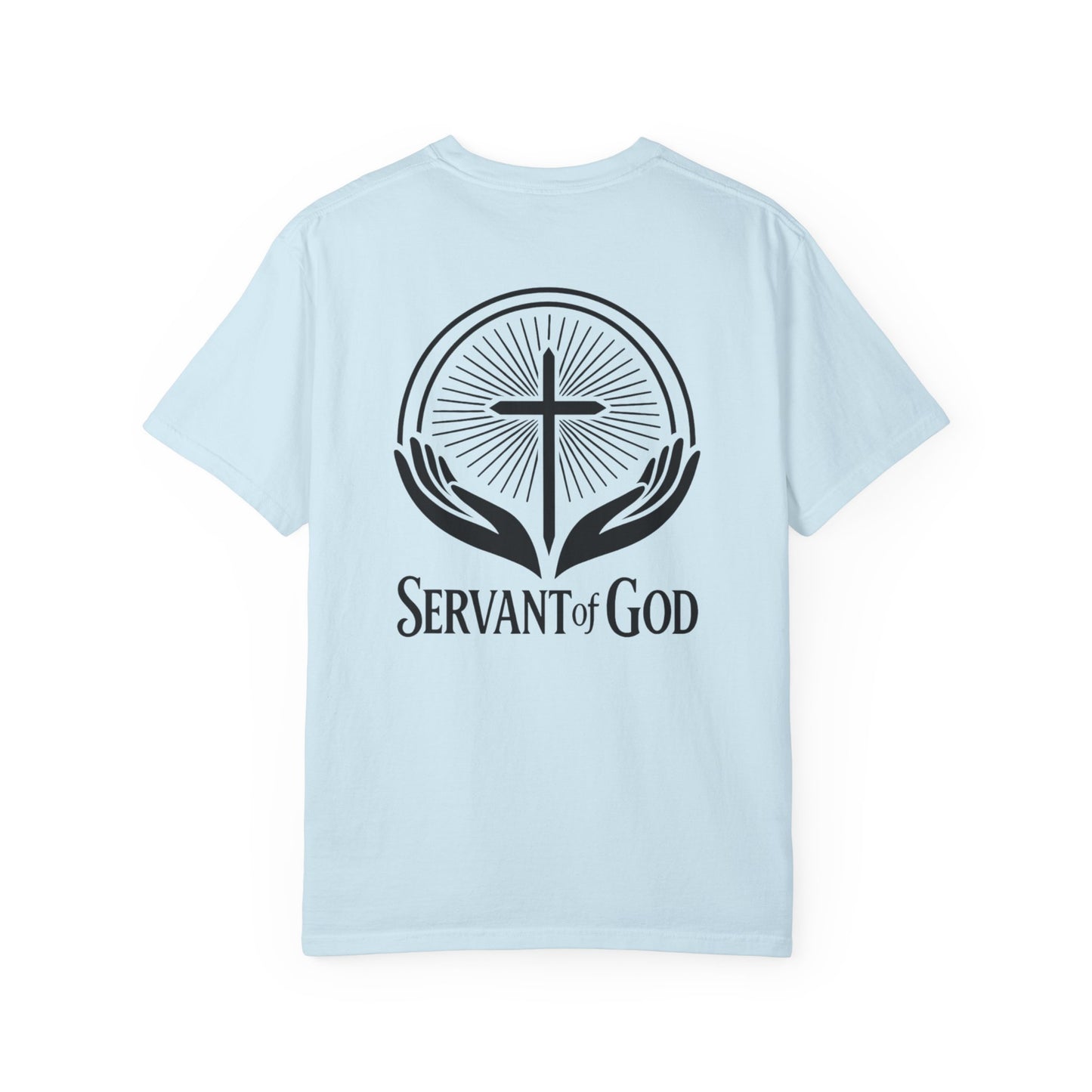 Servant of God™ T-Shirt — Cross & Praying Hands Faith Tee (black text)
