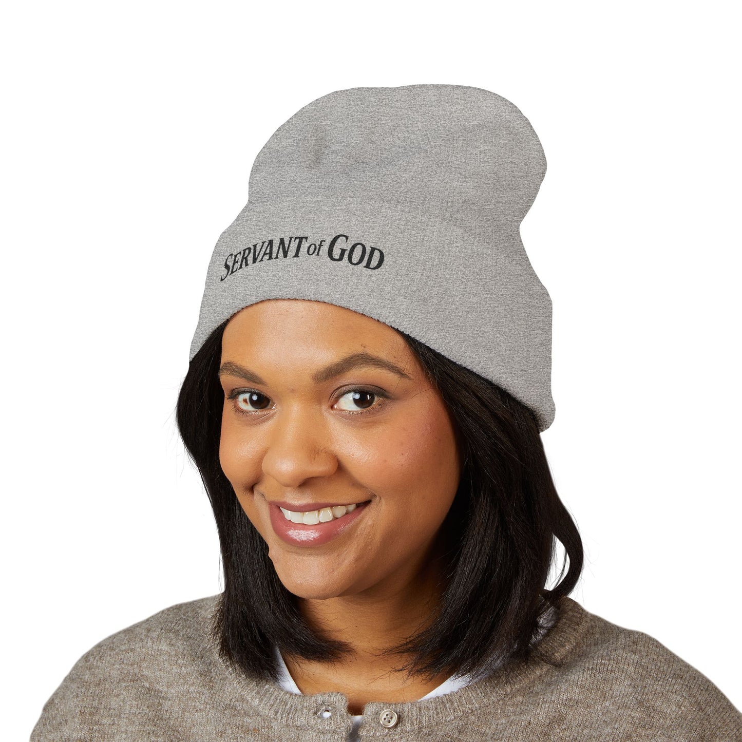 Servant of God Embroidered Beanie — Minimalist (black letters) Cuffed Knit