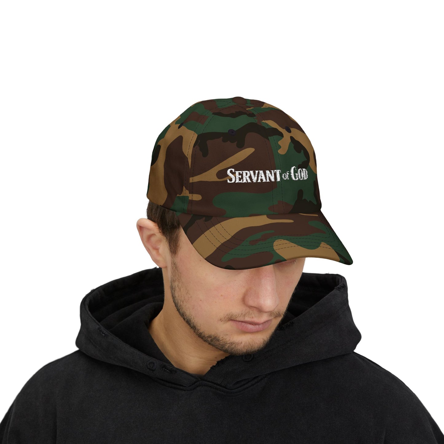 Servant of God™ Dad Cap — Minimalist Christian Embroidered Hat (white text)