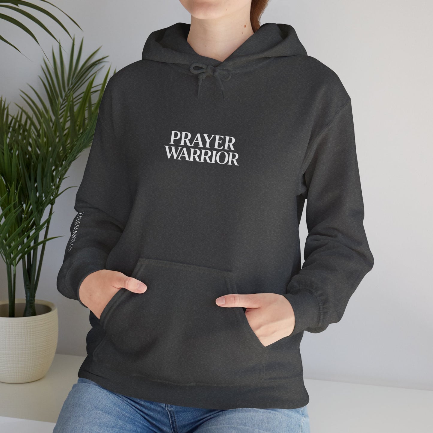 Prayer Warrior Hoodie – Ephesians 6:11 Christian Streetwear | ServantOfGod (White Text)