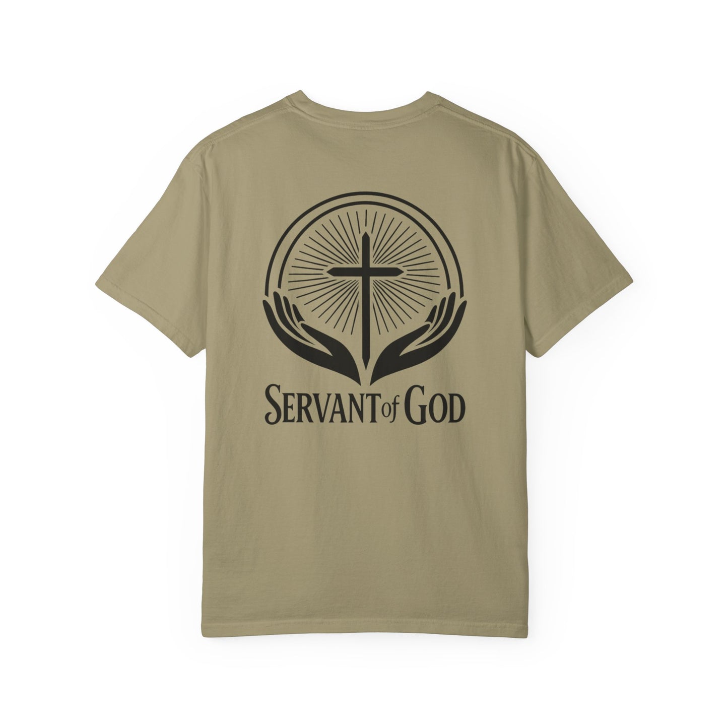Servant of God™ T-Shirt — Cross & Praying Hands Faith Tee (black text)