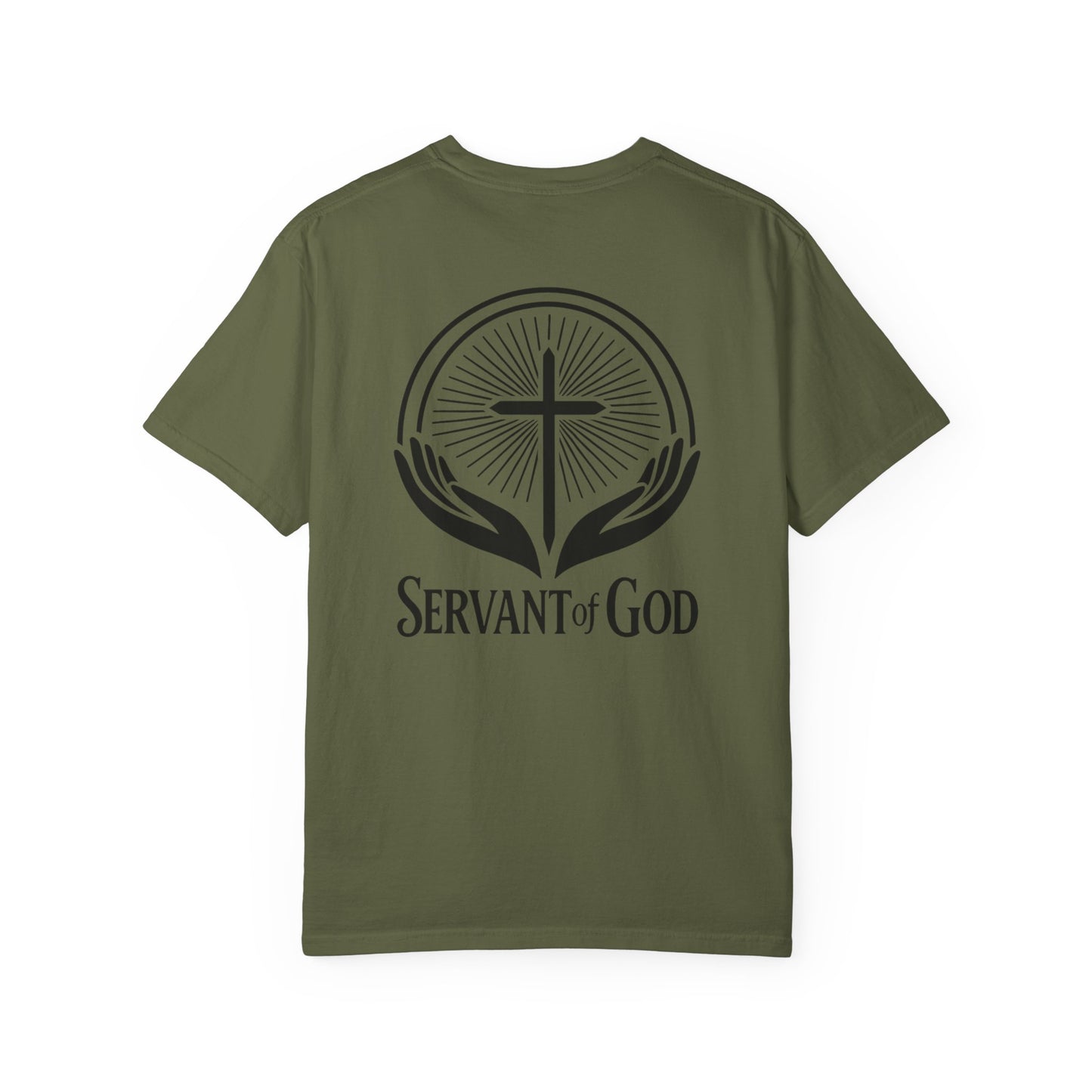 Servant of God™ T-Shirt — Cross & Praying Hands Faith Tee (black text)