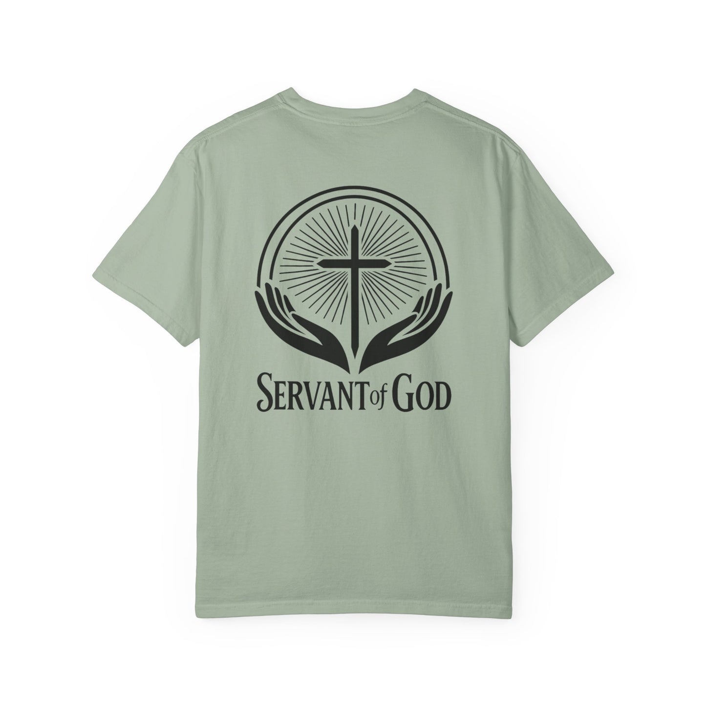 Servant of God™ T-Shirt — Cross & Praying Hands Faith Tee (black text)