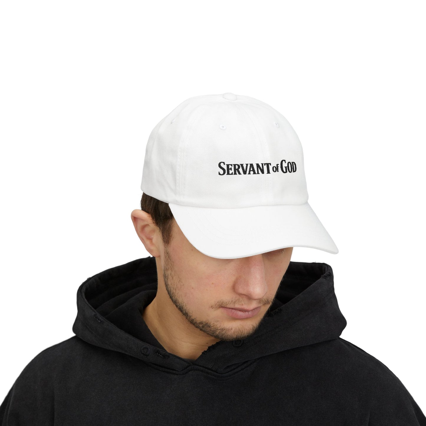 Servant of God Dad Cap — Minimalist Christian Embroidered Hat (black letters)