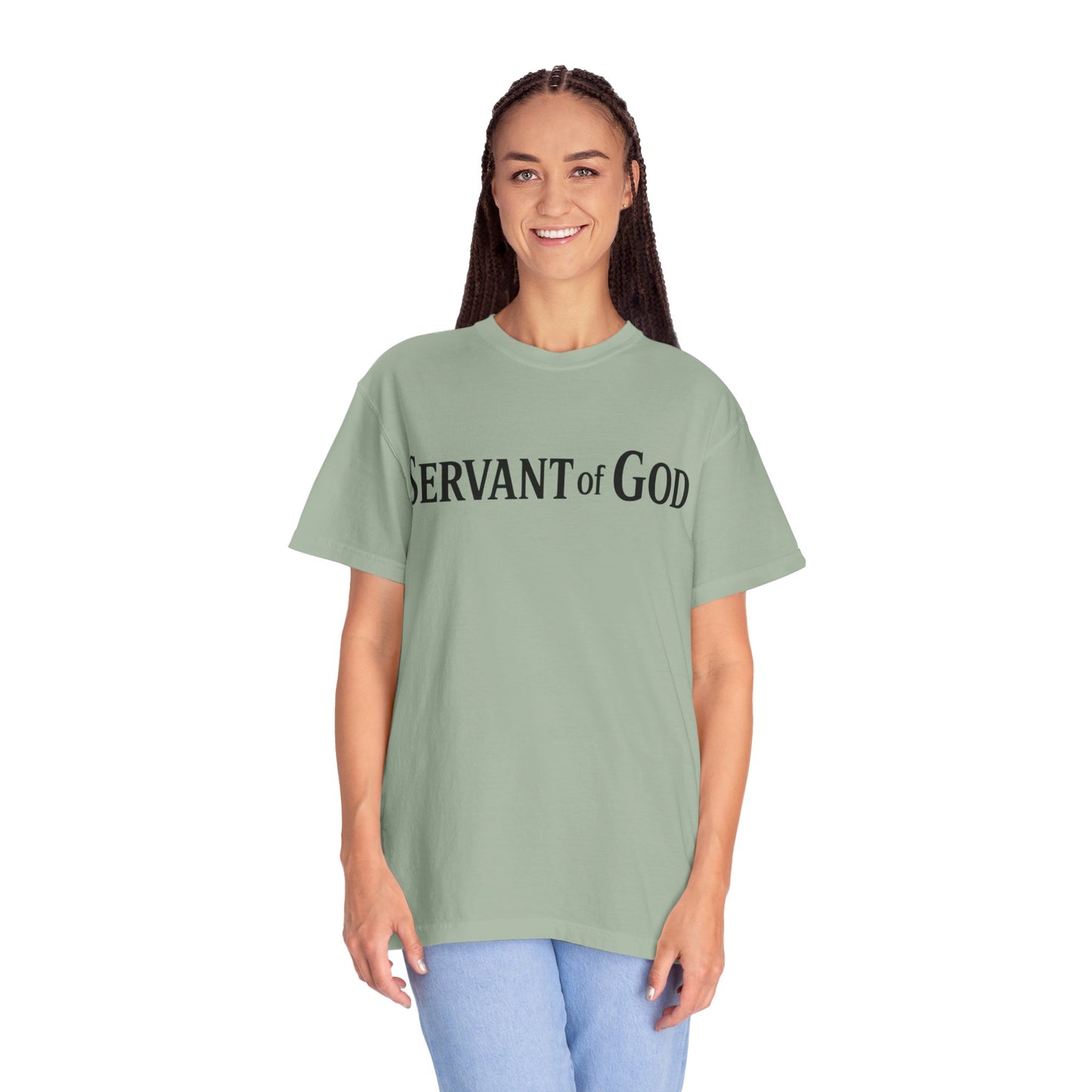 Servant of God™ T-Shirt — Cross & Praying Hands Faith Tee (black text)