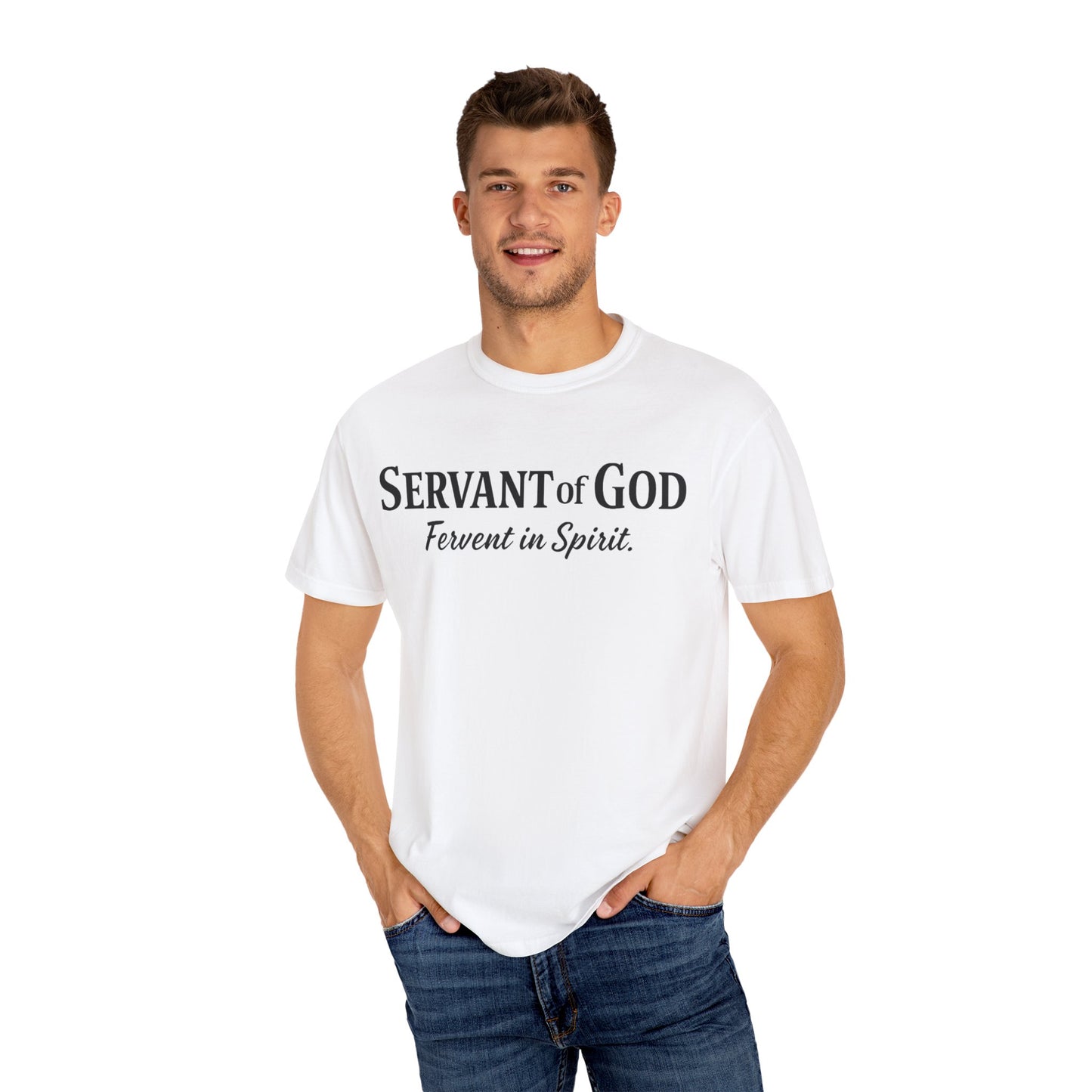 “Fervent in Spirit” T-Shirt
Servant of God Romans 12:11
Black Letters