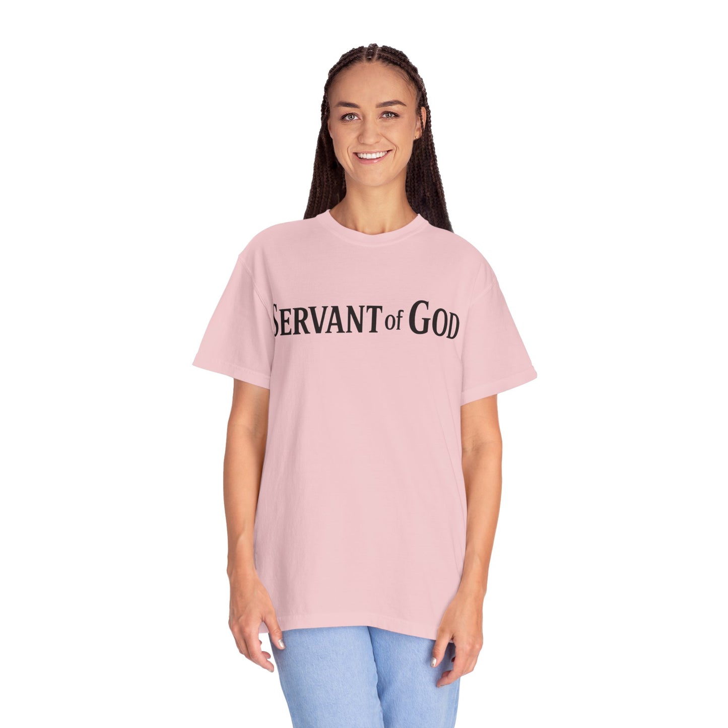 Servant of God™ T-Shirt — Cross & Praying Hands Faith Tee (black text)