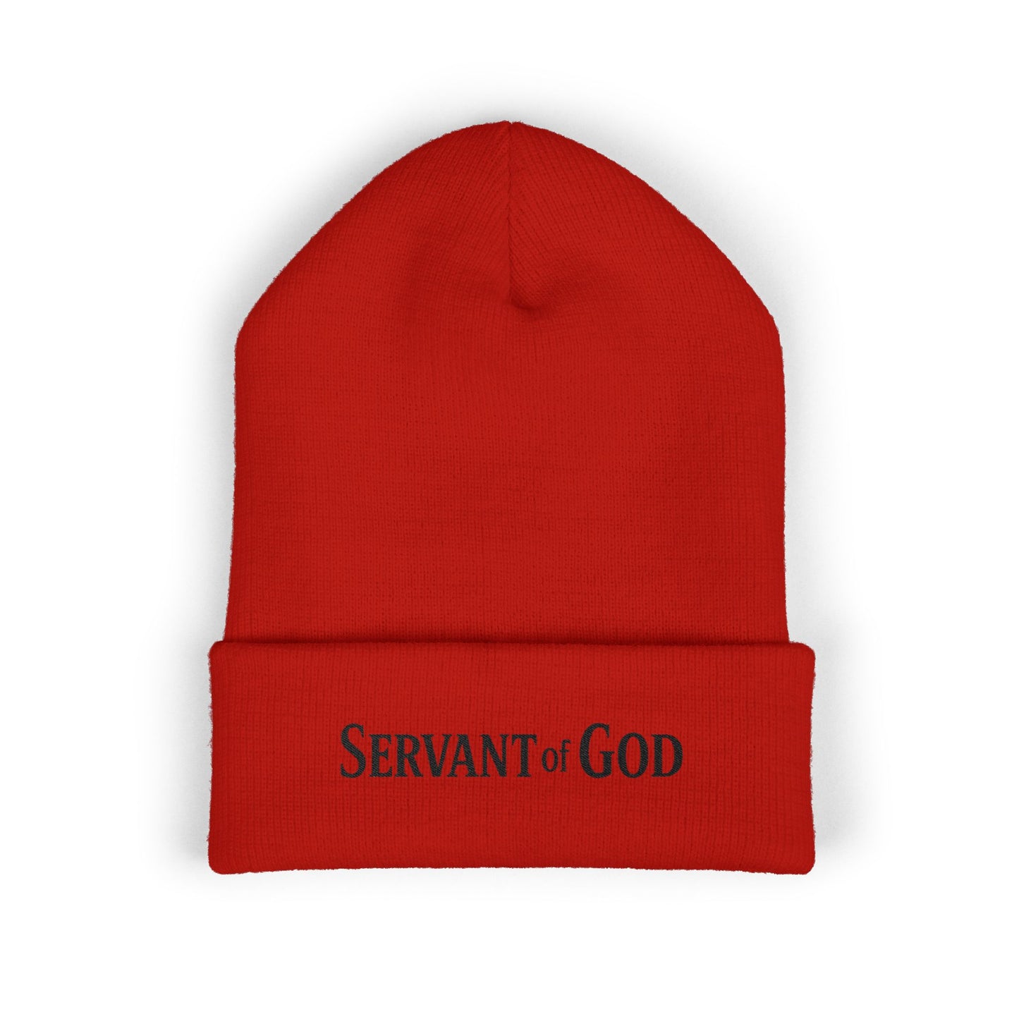 Servant of God Embroidered Beanie — Minimalist (black letters) Cuffed Knit