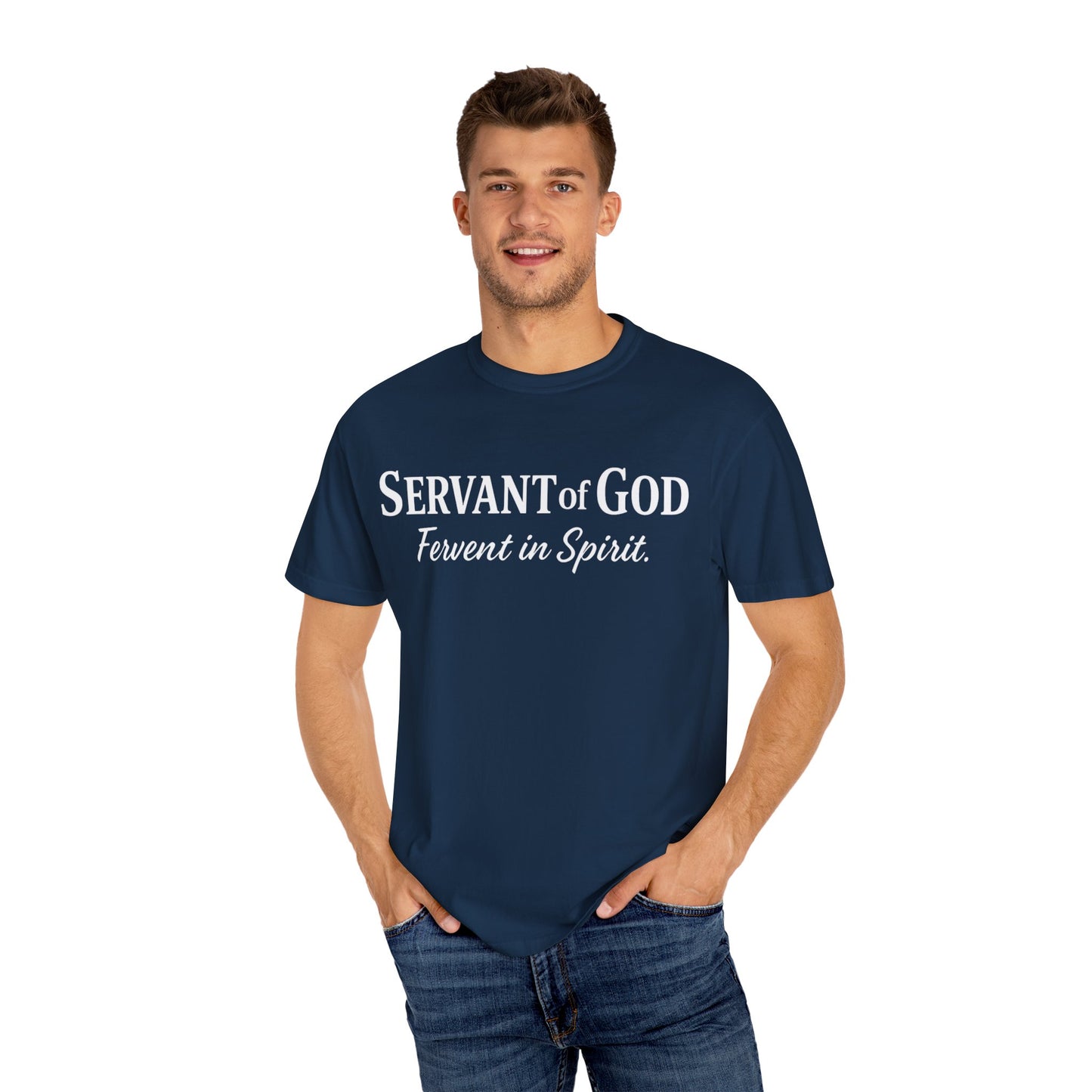 “Fervent in Spirit” T-Shirt Servant of God Romans 12:11 White Letters