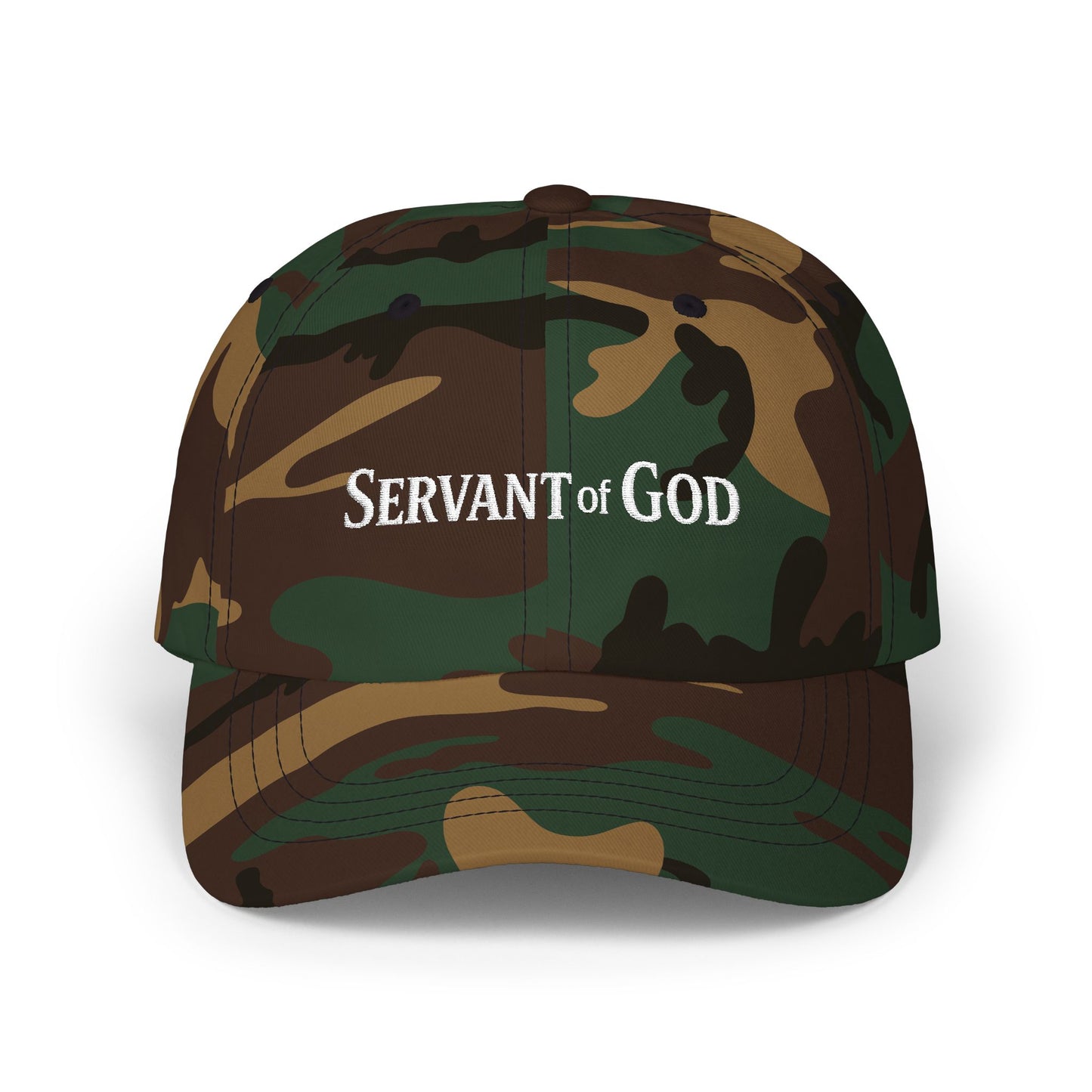 Servant of God™ Dad Cap — Minimalist Christian Embroidered Hat (white text)