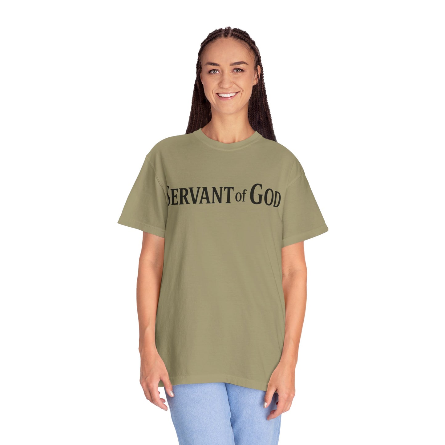 Servant of God™ T-Shirt — Cross & Praying Hands Faith Tee (black text)