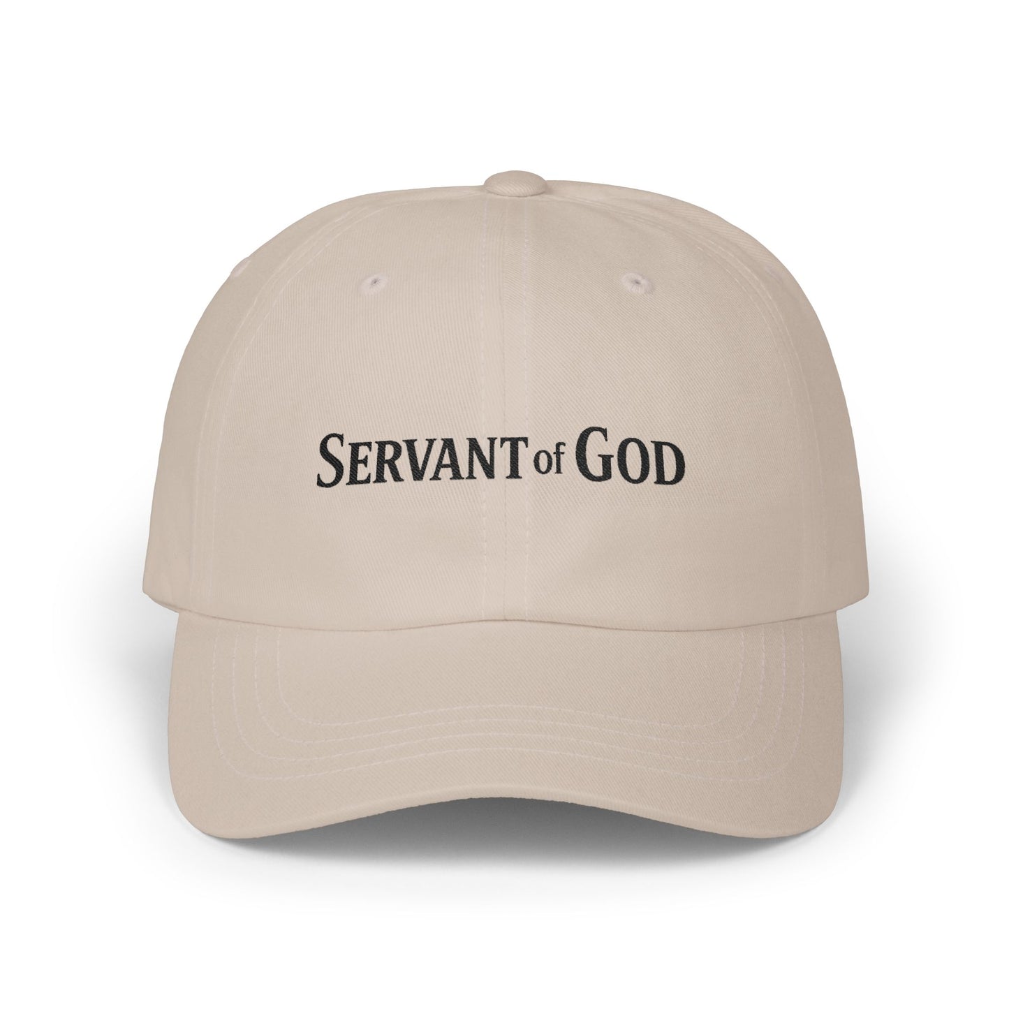 Servant of God Dad Cap — Minimalist Christian Embroidered Hat (black letters)