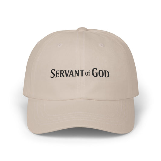 Servant of God Dad Cap — Minimalist Christian Embroidered Hat (black letters)