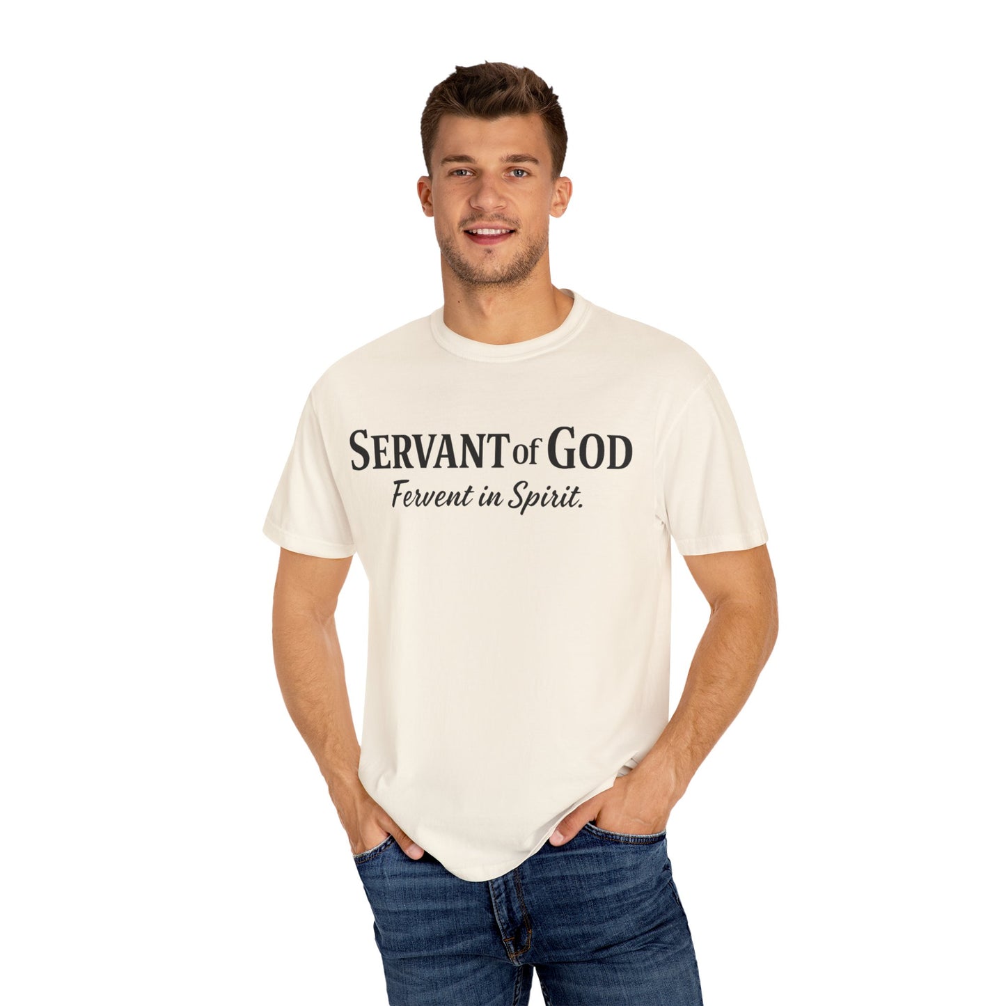 “Fervent in Spirit” T-Shirt
Servant of God Romans 12:11
Black Letters