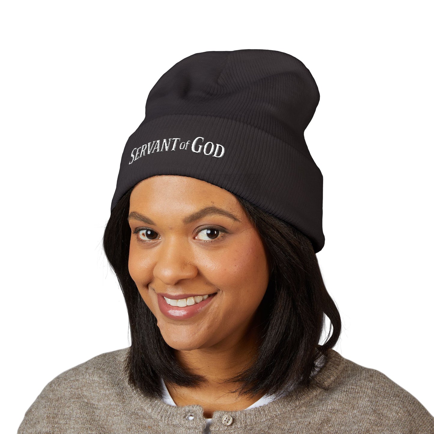 Servant of God™ Embroidered Beanie — Minimalist (white text)