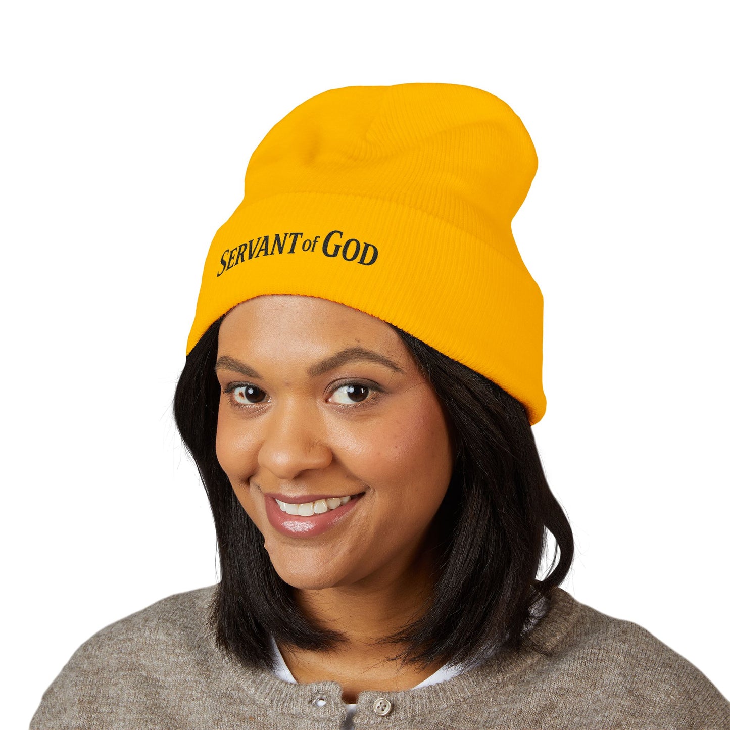 Servant of God Embroidered Beanie — Minimalist (black letters) Cuffed Knit