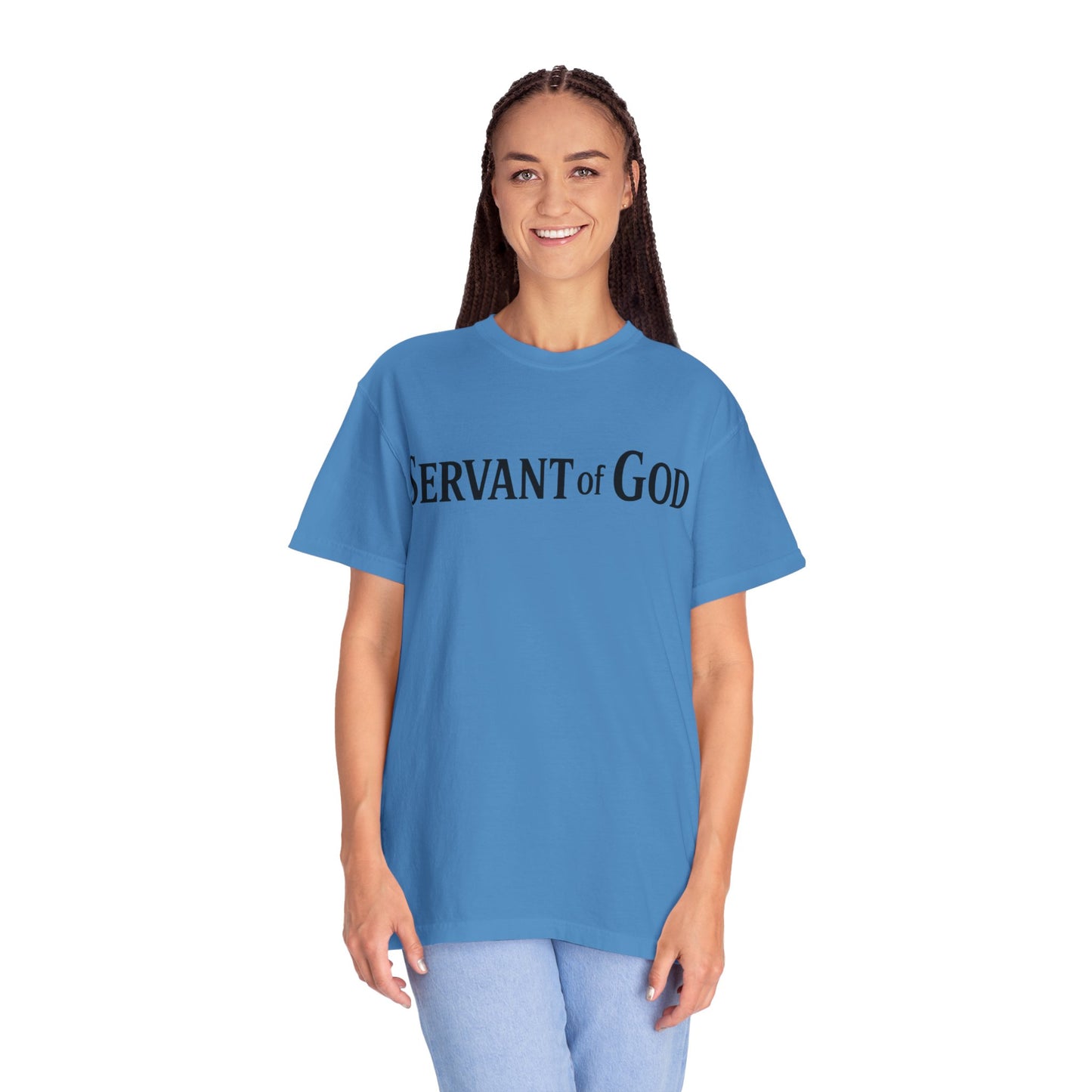 Servant of God™ T-Shirt — Cross & Praying Hands Faith Tee (black text)
